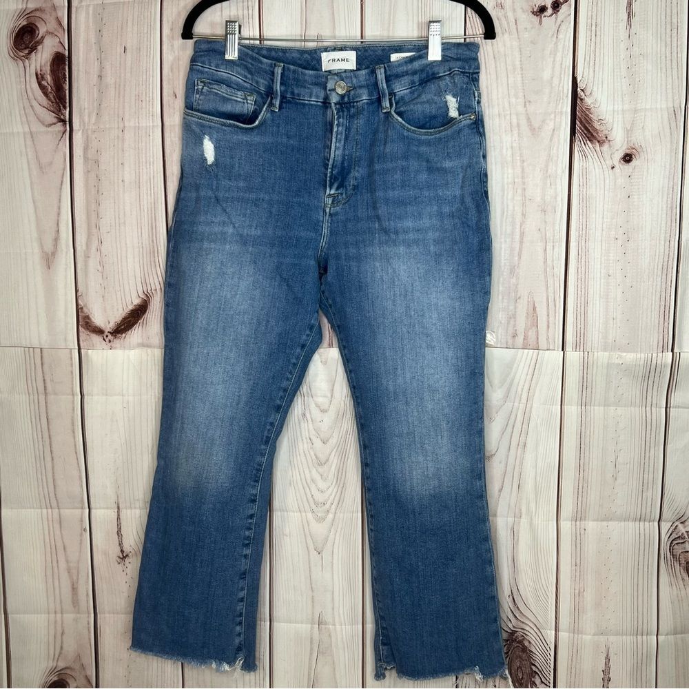 Frame le crop mini boot stagger raw hem crop bootcut jeans